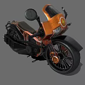 Orange Motorcycle with Retro Industrial Design Black Tires Headlight and Seat