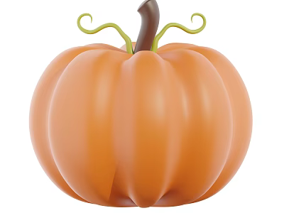 Ripe Orange Pumpkin With Curved Green Vine And Brown Stem 3d model