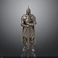 Man Dressed As Medieval Knight In Full Armor With Sword And Cloak