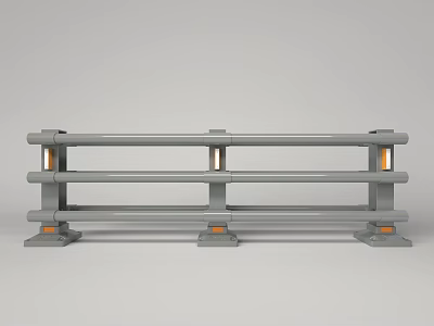 Modern Gray Metal Railings With Structural Horizontal Bars And Orange Base Supports 3d model