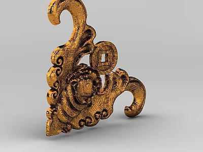 Golden Intricate Carving with Ornate Scrolls and Curved Decorative Patterns 3d model