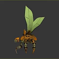 Orange Mechanical Creature With Spider Like Legs And Green Leaf Like Structures On Back 3d model
