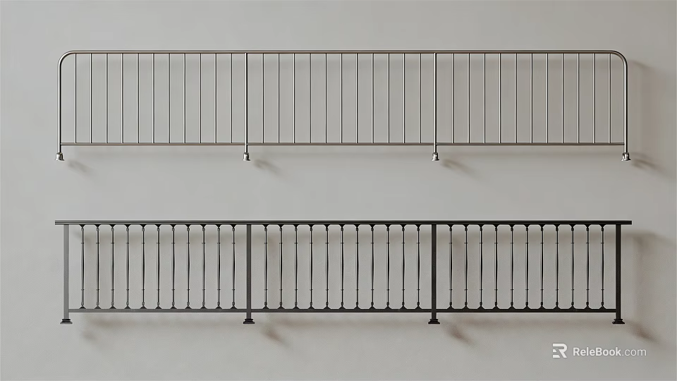 Sturdy Modern Metal Railings With Vertical Bars For Indoor Outdoor Areas 3d model 
