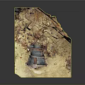 Old Damaged Mechanical Equipment Part With Rusty Surfaces And Rock Soil Surroundings