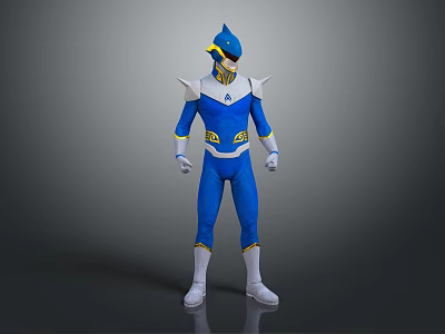 Blue And White Game Movie Character With Yellow Accents Helmet And Shoulder Spikes 3d model