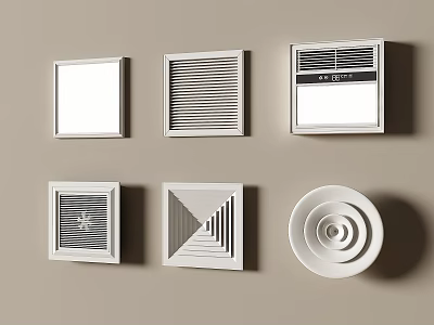 Modern Air Conditioner Vents in Various Designs Mounted on Beige Wall 3d model