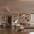 Modern Living Dining Room Featuring Large Screen Projecting Titanic Ceiling Fan And Open Kitchen