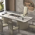 Elegant Modern Tea Table And Chairs With Marble Surface And Light Colored Seats In Bright Space 3d model