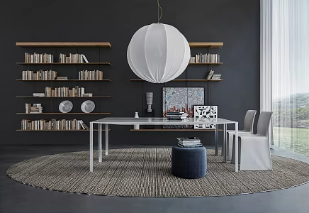 Modern leisure table and chair book bar bookcase combination 3d model