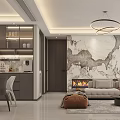 Modern Living and Dining Room Interior With Sofa Coffee Table Dining Chairs And Wall Art