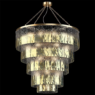 Multi Layered Glass Chandelier With Metallic Chain And Illuminated Decorative Design 3d model