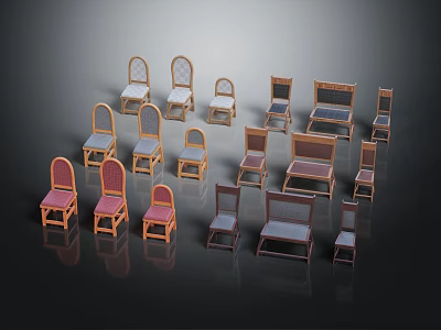 Various Styles Accent Chairs with Wooden Fabric in Pink Gray Brown Tones on Dark Background 3d model