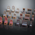 Various Styles Accent Chairs with Wooden Fabric in Pink Gray Brown Tones on Dark Background