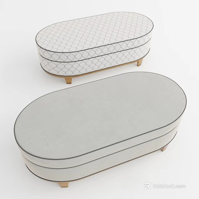 Oval Shaped Chaise Lounge With Quilted Pattern And Wooden Legs Design 3d model 