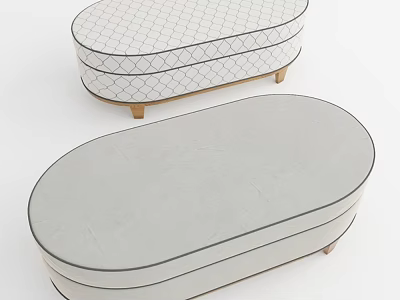 Oval Shaped Chaise Lounge With Quilted Pattern And Wooden Legs Design 3d model