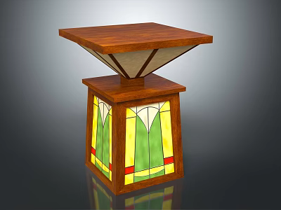 Vintage Stained Glass Table Lamp With Wooden Base And Colorful Patterns 3d model