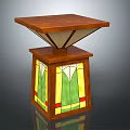 Vintage Stained Glass Table Lamp With Wooden Base And Colorful Patterns