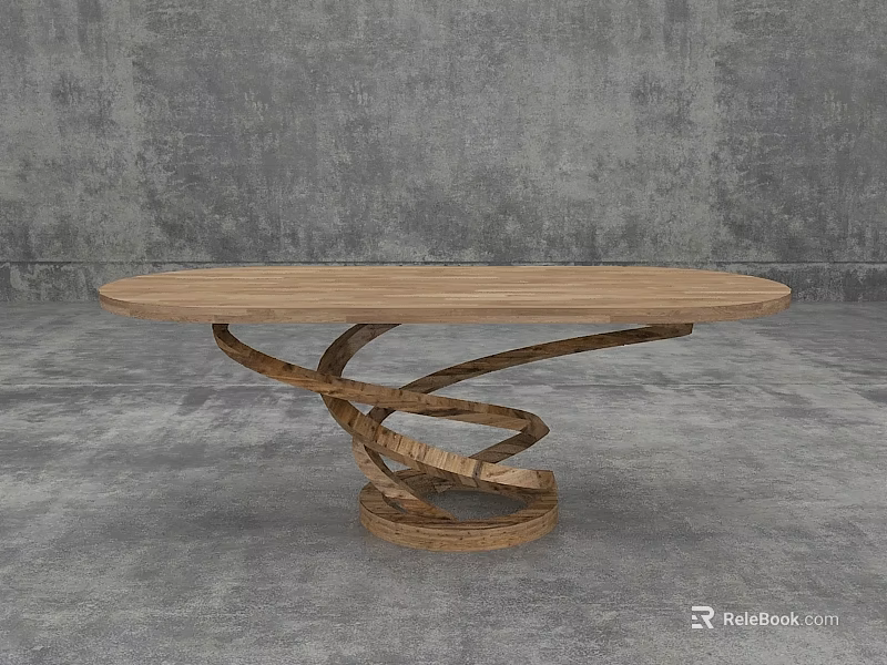 Modern Wooden Oval Table With Spiral Legs Design In Neutral Setting 3d model 