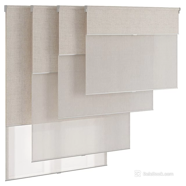Layered Neutral Tones Curtains With Modern Light Filtering Design For Home Interiors 3d model 