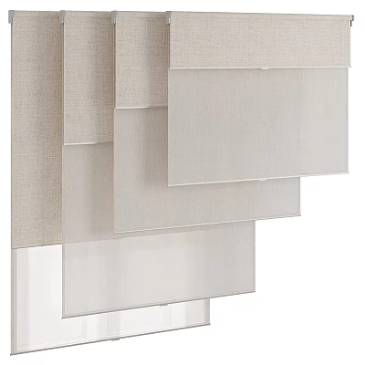 Layered Neutral Tones Curtains With Modern Light Filtering Design For Home Interiors 3d model