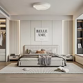 Modern Bedroom Interior Design With Bed Headboard Decorative Art And Built In Wardrobe