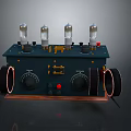 Vintage Electronic Device With Vacuum Tubes Control Knobs And Wooden Base Panel 3d model