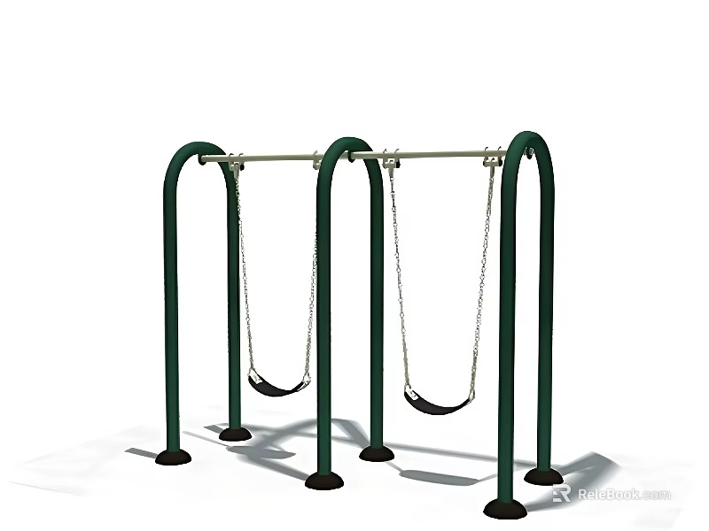 Green Metal Outdoor Swing Set With Two Seats And Black Base 3d model 