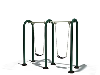 Green Metal Outdoor Swing Set With Two Seats And Black Base 3d model