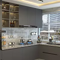 Modern Gray Kitchen Interior Design With Island Counter Hanging Lights Cabinets And Bar Stools