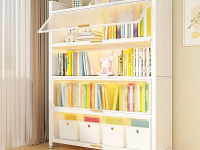 White Multi Tiered Bookcase With Colorful Books Decorative Items And Storage Boxes 3d model