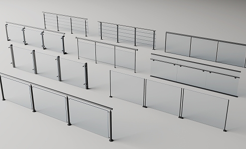 Modern Glass Railing Handrail 3d model