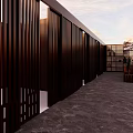 Homestay Building Terrace With Wooden Deck Glass Railing And Mountain View Outdoor Seating