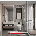 Modern Bathroom Interior With Marble Vanity Tiled Walls Shower Area And Storage Cabinets