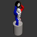 Red Blue White Humanoid Statue With Silver Cylindrical Base Holding Circular Clock Design Daily Necessity