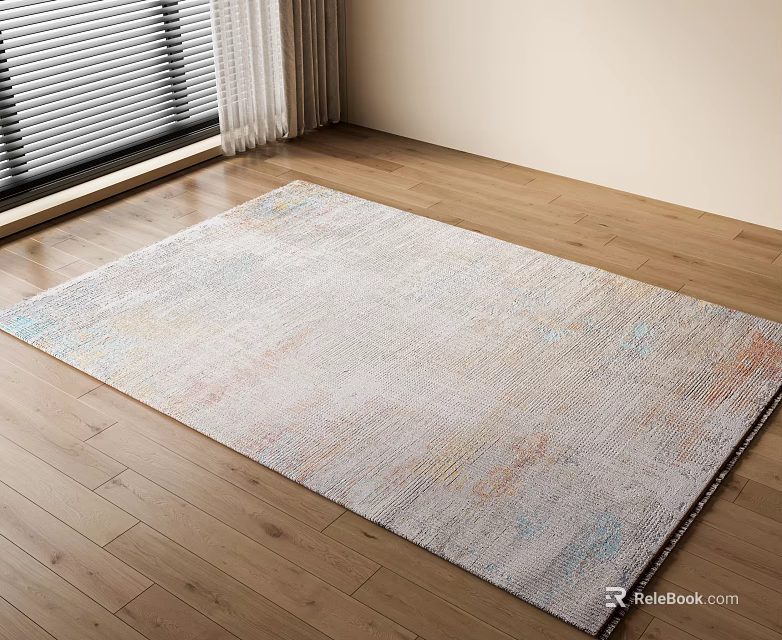 Square Area Rug With Light Tones On Wooden Floor Near Window 3d model 