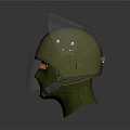 Two Protective Helmets With Face Shields Green Dark Colors Different Designs Safety Gear