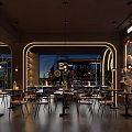 Modern Bar Interior Design With Stylish Lighting Fixtures Tables Chairs Bar Counter And Windows