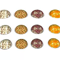 Assorted Delicious Food Dishes Arranged in Rows on White Background