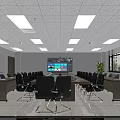 Modern Conference Room With Long Table Black Chairs Large Screen And Ceiling Lights 3d model