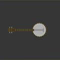 Traditional Banjo Musical Instrument With Wooden Neck White Head And Strings