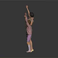 Woman In Striped Dress With Two Girls In Pink Tops Purple Shorts Raising Hands Dancing