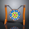 Dartboard Setup With Orange Stand Blue Board Numbers And Hanging Chains