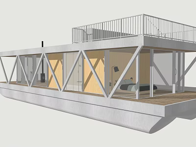 Modern Guesthouse Building Design With Balcony Glass Walls And Open Layout 3d model