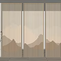 Modern Wooden Slat Room Divider With Mountain Pattern And Ambient Lighting