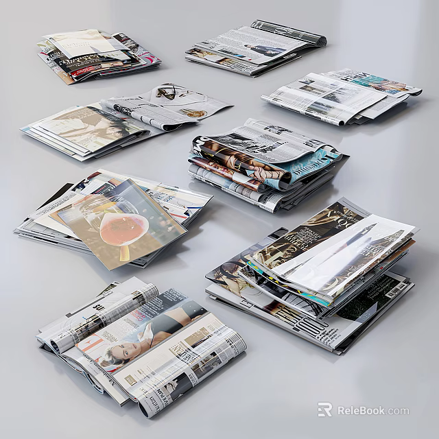 Assorted Stacked Magazines With Colorful Covers And Diverse Content 3d model 