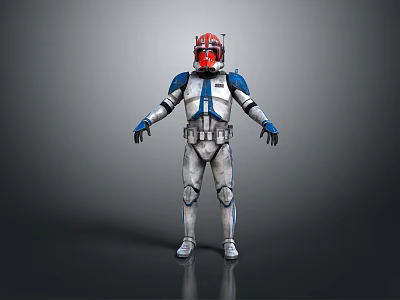 Game Movie Character Wearing Blue White Armor With Red Helmet Standing Full Body Tactical Suit 3d model