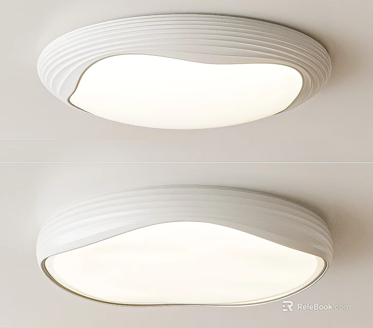 Modern White Round Flush Mount Ceiling Light With Wavy Surface And Soft Glow Design 3d model
