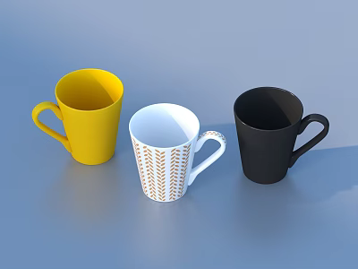 Colorful Mugs For Daily Household Use With Yellow White Black Geometric Patterns 3d model