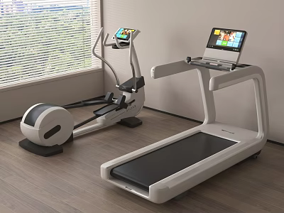 Modern Home Fitness Equipment Elliptical Machine And Treadmill With Touchscreen Displays 3d model