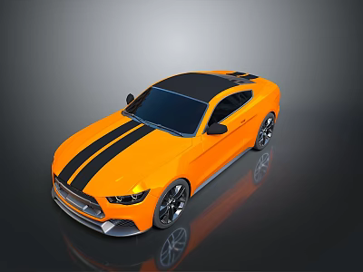 Orange Sports Car with Black Roof Stripes and Modern Exterior Design 3d model